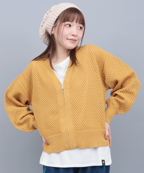 チチカカ(チチカカ)の「メッシュVネックカーディガン(カーディガン/ボレロ・レディース・ライトグレー/チャコールグレー/マスタード・FREE)」の3枚目の写真
