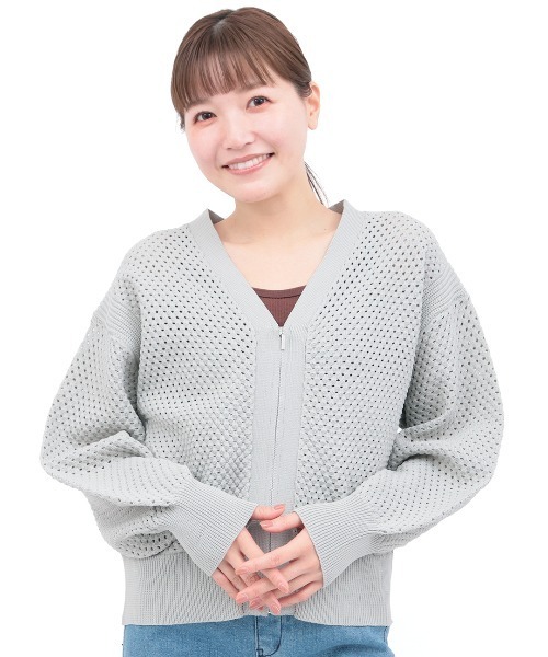 チチカカ(チチカカ)の「メッシュVネックカーディガン(カーディガン/ボレロ・レディース・ライトグレー/チャコールグレー/マスタード・FREE)」の8枚目の写真
