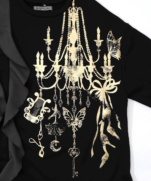 553278：箔プリントシャンデリア フリル裏毛ワンピース（ワンピース