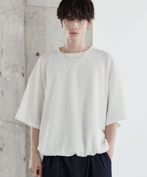 ETELIO（エテリオ）の「シャーリングドローコードTシャツ（Tシャツ/カットソー・メンズ・チャコール/ホワイト/グリーン/ブラウン/ブラック・XL/L/M/S）」の2枚目の写真