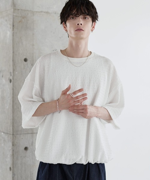 ETELIO（エテリオ）の「シャーリングドローコードTシャツ（Tシャツ/カットソー・メンズ・チャコール/ホワイト/グリーン/ブラウン/ブラック・XL/L/M/S）」の9枚目の写真