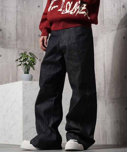 1111clothing(ワンフォークロージング)の「デニム バギー カーブパンツ / Denim Baggy Curve Pants(デニムパンツ・メンズ・インディゴブルー/ブラック・L/M)」の18枚目の写真