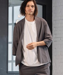 ノーカラージャケット（グレー/灰色系・リネン・麻）ファッション通販