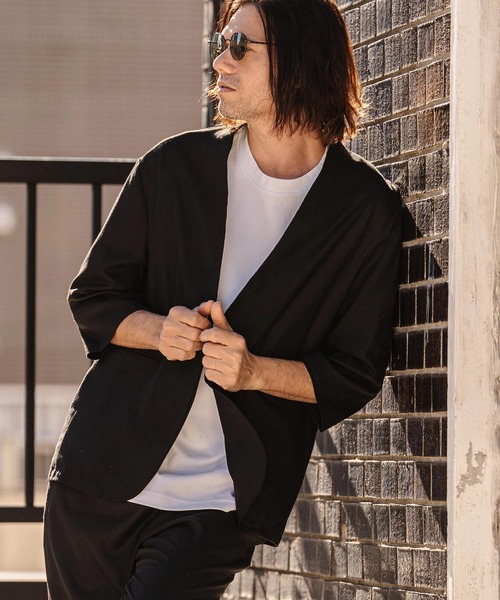 mj11351-Stretch Linen Rayon Buttonless 3-4 Sleeve Jacket 7分袖