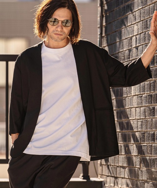 CAMBIO(カンビオ)の「mj11351-Stretch Linen Rayon Buttonless 3-4 Sleeve Jacket 7分袖ジャケット(S65926cmb)(ノーカラージャケット・メンズ・ブラック/ベージュ/チャコール・S/M/L)」の4枚目の写真