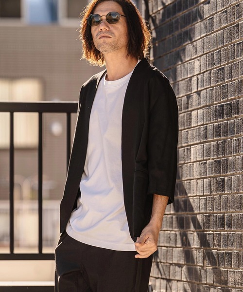 CAMBIO(カンビオ)の「mj11351-Stretch Linen Rayon Buttonless 3-4 Sleeve Jacket 7分袖ジャケット(S65926cmb)(ノーカラージャケット・メンズ・ブラック/ベージュ/チャコール・S/M/L)」の5枚目の写真