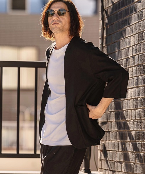 CAMBIO(カンビオ)の「mj11351-Stretch Linen Rayon Buttonless 3-4 Sleeve Jacket 7分袖ジャケット(S65926cmb)(ノーカラージャケット・メンズ・ブラック/ベージュ/チャコール・S/M/L)」の6枚目の写真