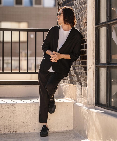 CAMBIO(カンビオ)の「mj11351-Stretch Linen Rayon Buttonless 3-4 Sleeve Jacket 7分袖ジャケット(S65926cmb)(ノーカラージャケット・メンズ・ブラック/ベージュ/チャコール・S/M/L)」の7枚目の写真