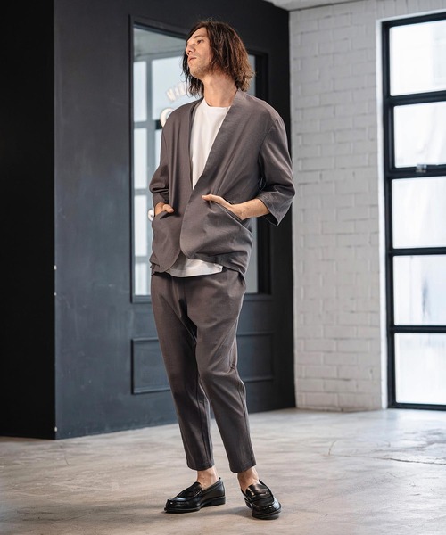 CAMBIO(カンビオ)の「mj11351-Stretch Linen Rayon Buttonless 3-4 Sleeve Jacket 7分袖ジャケット(S65926cmb)(ノーカラージャケット・メンズ・ブラック/ベージュ/チャコール・S/M/L)」の12枚目の写真