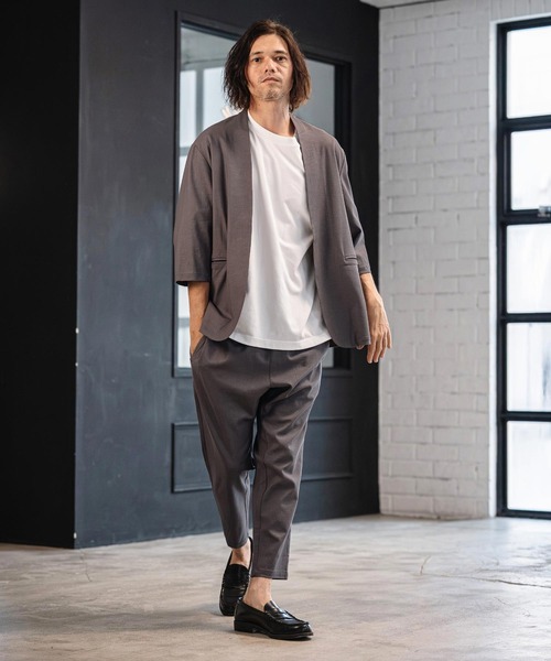 CAMBIO(カンビオ)の「mj11351-Stretch Linen Rayon Buttonless 3-4 Sleeve Jacket 7分袖ジャケット(S65926cmb)(ノーカラージャケット・メンズ・ブラック/ベージュ/チャコール・S/M/L)」の13枚目の写真