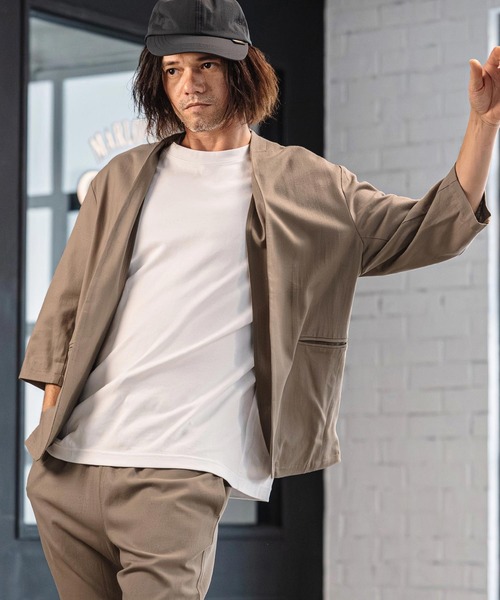 CAMBIO(カンビオ)の「mj11351-Stretch Linen Rayon Buttonless 3-4 Sleeve Jacket 7分袖ジャケット(S65926cmb)(ノーカラージャケット・メンズ・ブラック/ベージュ/チャコール・S/M/L)」の15枚目の写真