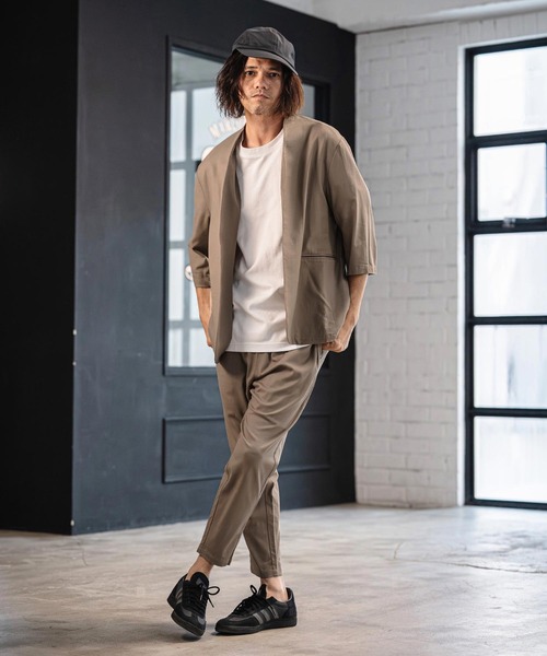 CAMBIO(カンビオ)の「mj11351-Stretch Linen Rayon Buttonless 3-4 Sleeve Jacket 7分袖ジャケット(S65926cmb)(ノーカラージャケット・メンズ・ブラック/ベージュ/チャコール・S/M/L)」の16枚目の写真
