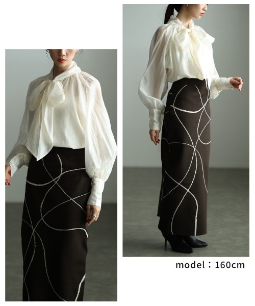 Sawa a la mode(サワアラモード)の「リボンタイボリューム袖シアーブラウス(シャツ/ブラウス・レディース・ブラウン/ホワイト/ブラック・FREE)」の21枚目の写真