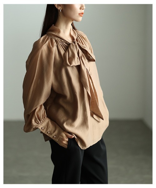 Sawa a la mode(サワアラモード)の「リボンタイボリューム袖シアーブラウス(シャツ/ブラウス・レディース・ブラウン/ホワイト/ブラック・FREE)」の19枚目の写真