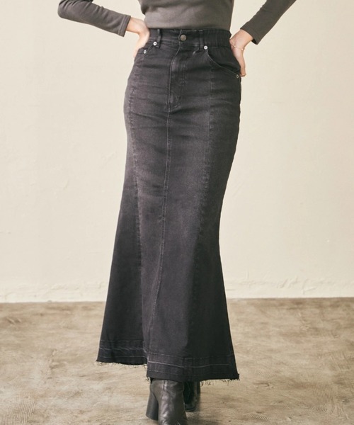 【ela.】denim skirt/ウエストライン×ウエストフィット設計 デニムスカート／ フレア／Iライン／マーメイド