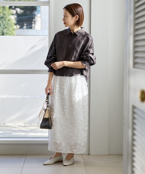 IENA（イエナ）の「フラワージャガードタックスカート（スカート・レディース・ブラック/ホワイト・36/38）」の4枚目の写真