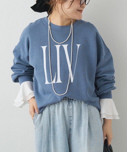 PUAL CE CIN(ピュアルセシン)の「ビッグロゴ裏毛スウェット(Tシャツ/カットソー・レディース・ネイビー/オフホワイト・FREE)」の2枚目の写真