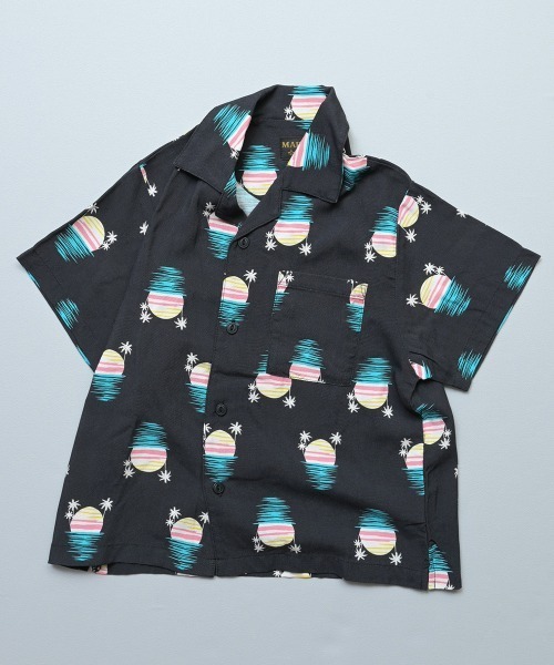 MARKEY'S(マーキーズ)の「総柄オープンカラーシャツ/セットアップ可(シャツ/ブラウス・キッズ・ブルー/グリーン/ブラック/アイボリー・110/100/90/150/140/130/120)」の2枚目の写真