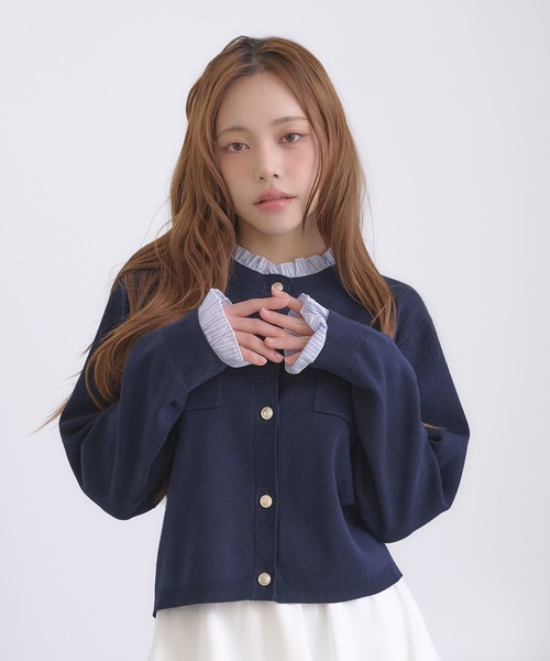 SOELA(ソエラ)の「【INGNI SOELA】フリルレイヤードニットカーディガン/WEB限定(カーディガン/ボレロ・レディース・ブラック×ホワイト/ネイビー系8/グレー系8・FREE)」の5枚目の写真