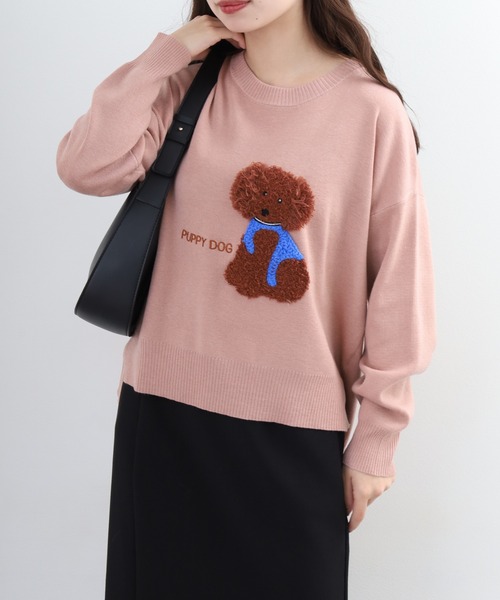 EGLANTINE（エグランティーヌ）の「EGLANTINE 犬モチーフ立体刺繍ニット（ニット/セーター・レディース・シルバーグレー/ベージュ/ネイビー/クリーム/ベビーピンク/サックスブルー・38）」の6枚目の写真
