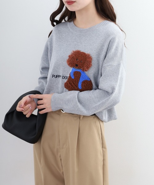 EGLANTINE（エグランティーヌ）の「EGLANTINE 犬モチーフ立体刺繍ニット（ニット/セーター・レディース・シルバーグレー/ベージュ/ネイビー/クリーム/ベビーピンク/サックスブルー・38）」の10枚目の写真