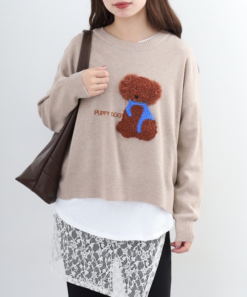 EGLANTINE（エグランティーヌ）の「EGLANTINE 犬モチーフ立体刺繍ニット（ニット/セーター・レディース・シルバーグレー/ベージュ/ネイビー/クリーム/ベビーピンク/サックスブルー・38）」の13枚目の写真