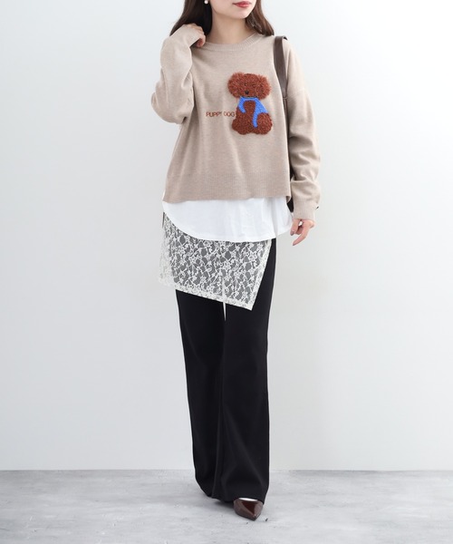 EGLANTINE（エグランティーヌ）の「EGLANTINE 犬モチーフ立体刺繍ニット（ニット/セーター・レディース・シルバーグレー/ベージュ/ネイビー/クリーム/ベビーピンク/サックスブルー・38）」の17枚目の写真