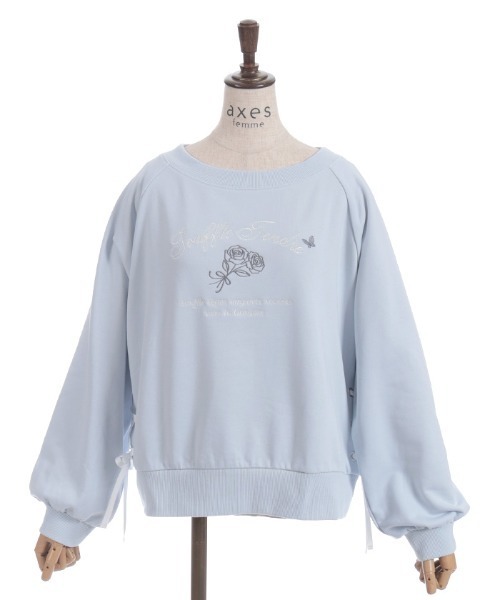 axes femme(アクシーズファム)の「レースアップ刺繍トレーナー(Tシャツ/カットソー・レディース・サックスブルー/杢グレー/キナリ/イエロー・FREE)」の11枚目の写真