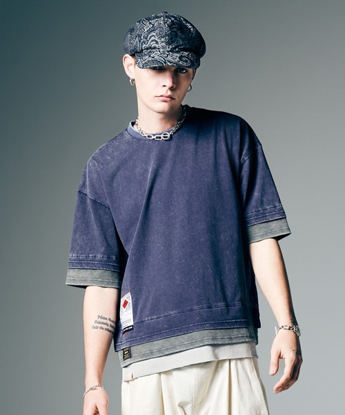 glamb（グラム）の「Tri Layered Cutsew / トライレイヤードカットソー（Tシャツ/カットソー・メンズ・ブラック/ネイビー/レッド・S/M/L）」の3枚目の写真