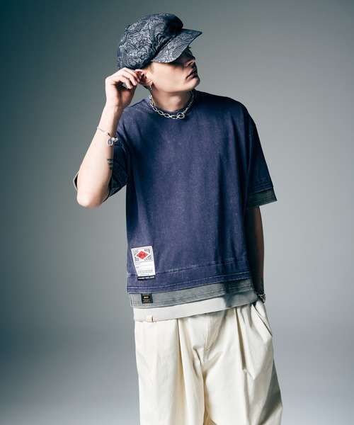 glamb（グラム）の「Tri Layered Cutsew / トライレイヤードカットソー（Tシャツ/カットソー・メンズ・ブラック/ネイビー/レッド・S/M/L）」の12枚目の写真