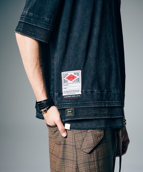 glamb（グラム）の「Tri Layered Cutsew / トライレイヤードカットソー（Tシャツ/カットソー・メンズ・ブラック/ネイビー/レッド・S/M/L）」の11枚目の写真