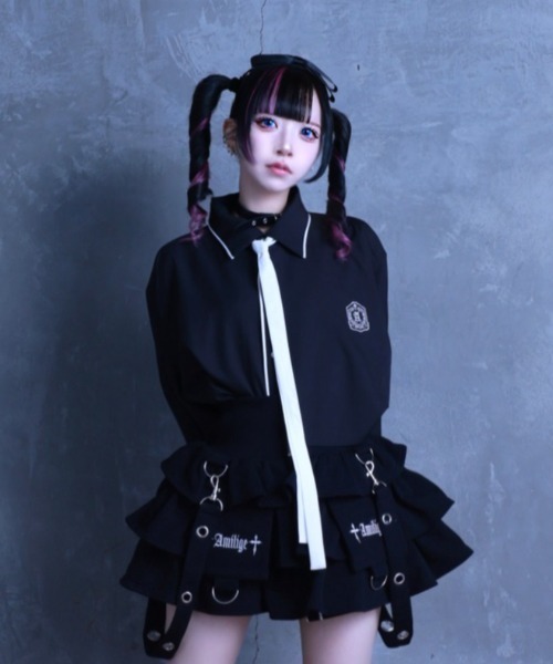 Amilige（アミリージュ）の「エンブレムワッペン刺繍リボン付きシャツ（シャツ/ブラウス・レディース・ホワイト/ブラック・FREE）」の3枚目の写真