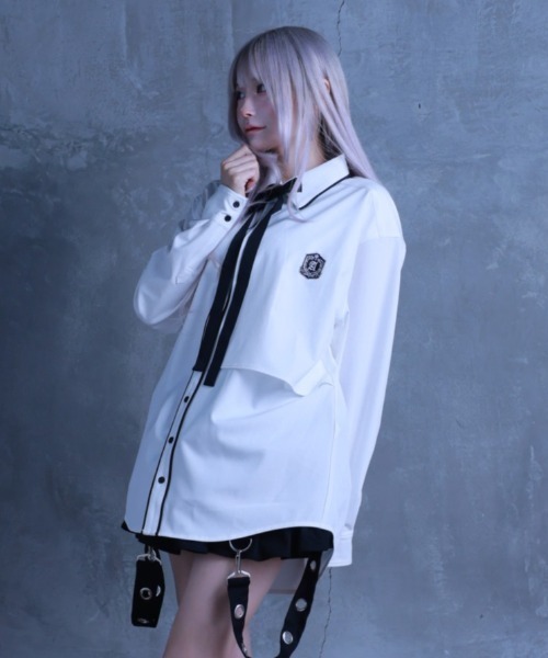 Amilige（アミリージュ）の「エンブレムワッペン刺繍リボン付きシャツ（シャツ/ブラウス・レディース・ホワイト/ブラック・FREE）」の10枚目の写真