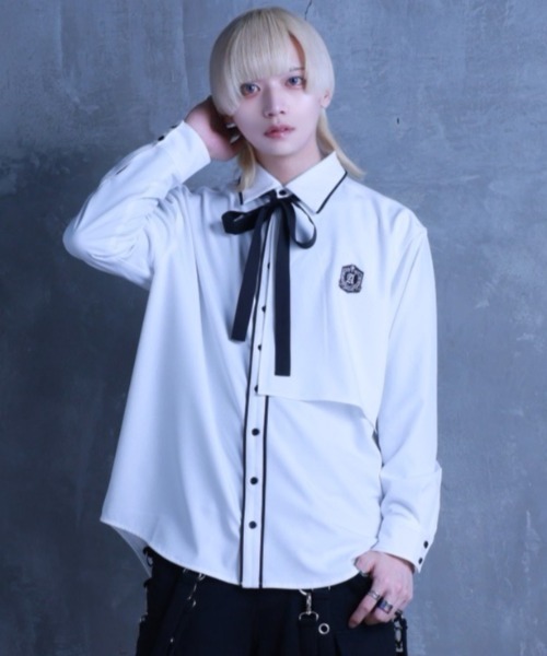Amilige（アミリージュ）の「エンブレムワッペン刺繍リボン付きシャツ（シャツ/ブラウス・レディース・ホワイト/ブラック・FREE）」の14枚目の写真