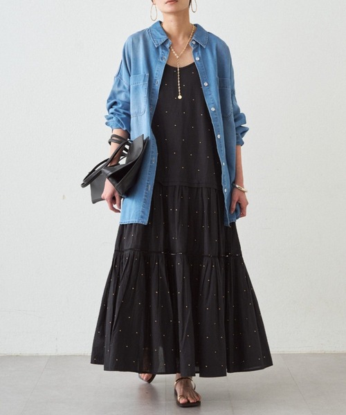 LOUNGEDRESS(ラウンジドレス)の「【INDIA】刺繍ティアードキャミワンピース(ワンピース・レディース・ブラック/レッド/オフホワイト・MEDIUM/SMALL)」の1枚目の写真