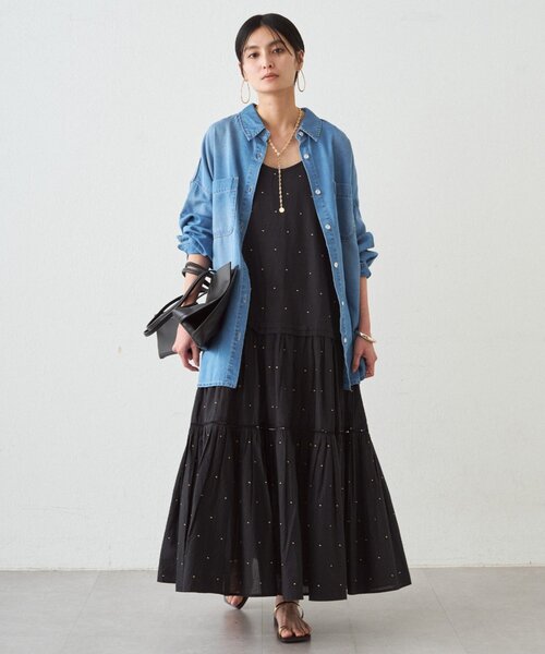LOUNGEDRESS(ラウンジドレス)の「【INDIA】刺繍ティアードキャミワンピース(ワンピース・レディース・ブラック/レッド/オフホワイト・MEDIUM/SMALL)」の4枚目の写真
