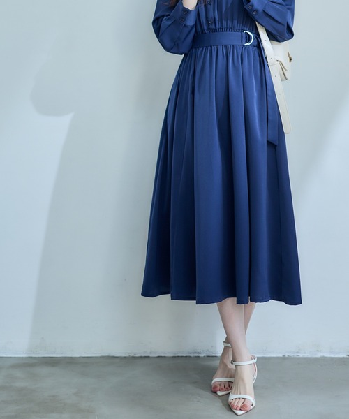 12Twelve Agenda（トゥエルブ　アジェンダ）の「フラップデザインベルト付きシャツワンピース（ワンピース・レディース・ネイビー/サックスブルー/ピンクベージュ・M）」の5枚目の写真
