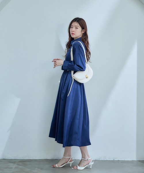 12Twelve Agenda（トゥエルブ　アジェンダ）の「フラップデザインベルト付きシャツワンピース（ワンピース・レディース・ネイビー/サックスブルー/ピンクベージュ・M）」の6枚目の写真
