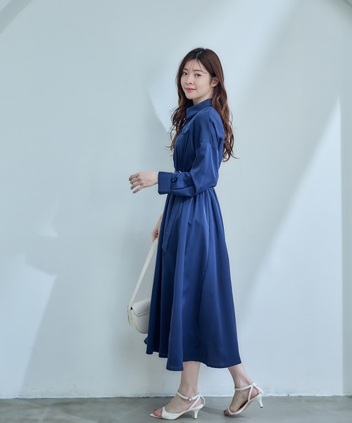 12Twelve Agenda（トゥエルブ　アジェンダ）の「フラップデザインベルト付きシャツワンピース（ワンピース・レディース・ネイビー/サックスブルー/ピンクベージュ・M）」の7枚目の写真