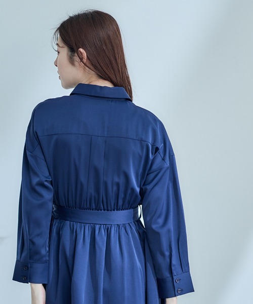 12Twelve Agenda（トゥエルブ　アジェンダ）の「フラップデザインベルト付きシャツワンピース（ワンピース・レディース・ネイビー/サックスブルー/ピンクベージュ・M）」の8枚目の写真
