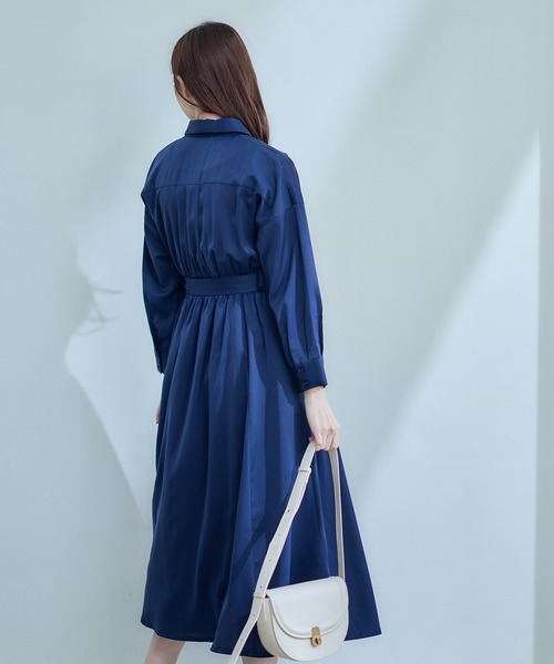 12Twelve Agenda（トゥエルブ　アジェンダ）の「フラップデザインベルト付きシャツワンピース（ワンピース・レディース・ネイビー/サックスブルー/ピンクベージュ・M）」の9枚目の写真