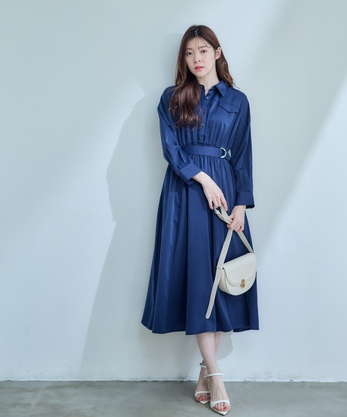 12Twelve Agenda（トゥエルブ　アジェンダ）の「フラップデザインベルト付きシャツワンピース（ワンピース・レディース・ネイビー/サックスブルー/ピンクベージュ・M）」の11枚目の写真