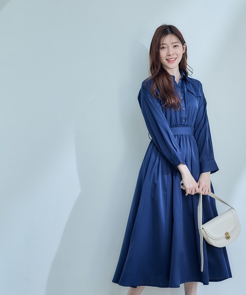 12Twelve Agenda（トゥエルブ　アジェンダ）の「フラップデザインベルト付きシャツワンピース（ワンピース・レディース・ネイビー/サックスブルー/ピンクベージュ・M）」の12枚目の写真