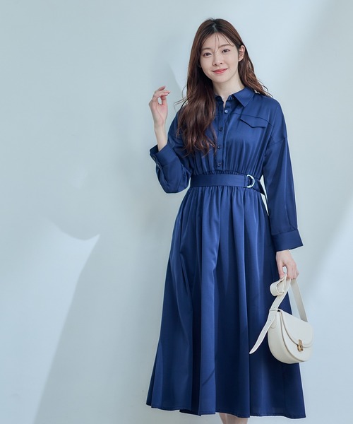 12Twelve Agenda（トゥエルブ　アジェンダ）の「フラップデザインベルト付きシャツワンピース（ワンピース・レディース・ネイビー/サックスブルー/ピンクベージュ・M）」の16枚目の写真