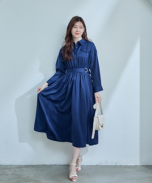 12Twelve Agenda（トゥエルブ　アジェンダ）の「フラップデザインベルト付きシャツワンピース（ワンピース・レディース・ネイビー/サックスブルー/ピンクベージュ・M）」の17枚目の写真