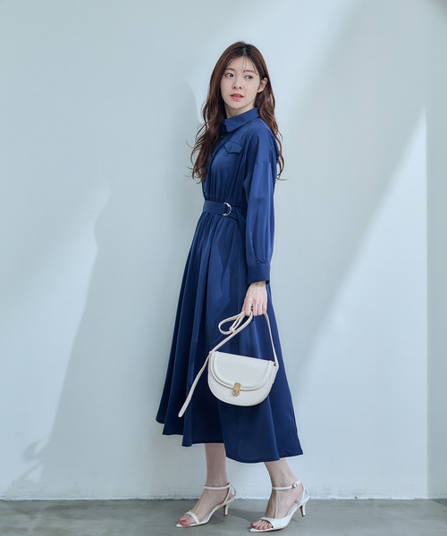 12Twelve Agenda（トゥエルブ　アジェンダ）の「フラップデザインベルト付きシャツワンピース（ワンピース・レディース・ネイビー/サックスブルー/ピンクベージュ・M）」の19枚目の写真