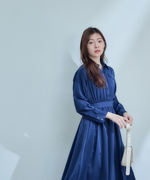 12Twelve Agenda（トゥエルブ　アジェンダ）の「フラップデザインベルト付きシャツワンピース（ワンピース・レディース・ネイビー/サックスブルー/ピンクベージュ・M）」の20枚目の写真