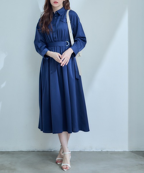 12Twelve Agenda（トゥエルブ　アジェンダ）の「フラップデザインベルト付きシャツワンピース（ワンピース・レディース・ネイビー/サックスブルー/ピンクベージュ・M）」の21枚目の写真