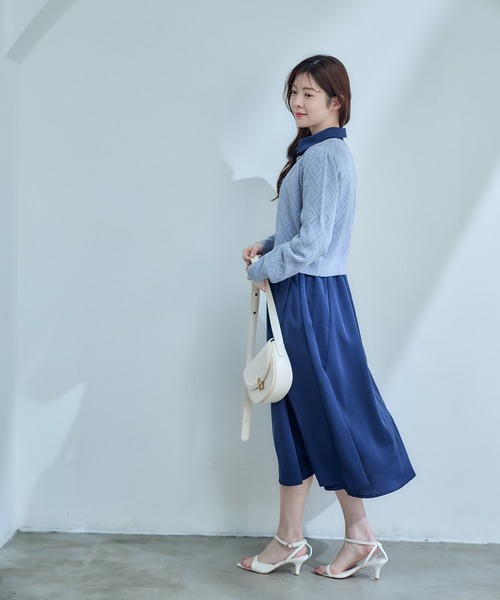 12Twelve Agenda（トゥエルブ　アジェンダ）の「フラップデザインベルト付きシャツワンピース（ワンピース・レディース・ネイビー/サックスブルー/ピンクベージュ・M）」の22枚目の写真