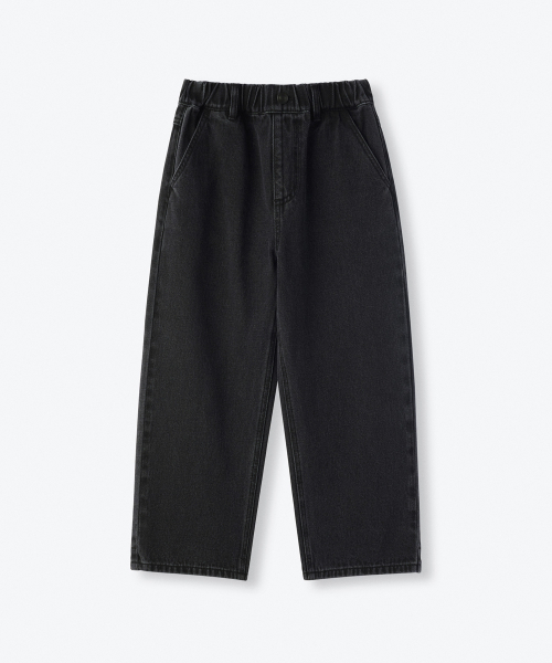 MUSINSA STANDARD KIDS（ムシンサスタンダードキッズ）の「ルーズワイドバンディングデニムパンツ[ウォッシュドブラック]（デニムパンツ・レディース・その他・100）」の2枚目の写真